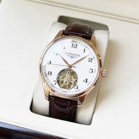 白壳 玫瑰金 全新升级 经典之作 浪琴-Longines 男士腕表 全自动机械机芯 矿物强化玻璃 316L精钢表壳 真皮表带 简约风格 商务休闲 尺寸:直径40 - 点击图像关闭