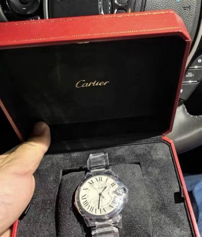 Cartier卡地亚 蓝气球系列 自动机械机芯 日期显示 防水简约 男表 腕表 42Mm 银色表盘 精钢表壳 精钢表带 DDD