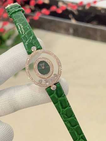白 玫 萧邦-Chopard 新增最新绿表盘 Happy Diamonds系列，快乐钻椭圆形腕表 蓝宝石玻璃镜面 原厂瑞士石英机芯 镜面内7颗快乐钻自由转动 活 - 点击图像关闭