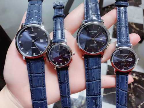 双面牛皮表带原装表扣 经典蓝色浪琴-Longines 经情典侣对表，拱形蓝光玻镜璃面 真表皮带，原装蝶蝴扣。搭载口进石英机芯，尺寸：男40Mm 女33Mm，厚度