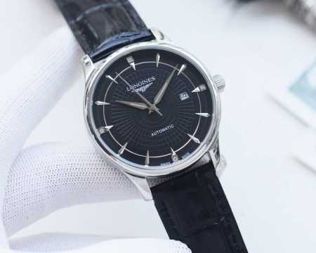 金白同价：皮带 ，钢带 品牌：浪琴-Longines 类型：男士腕表 壳套：顶级版316精钢l 表带：316L精钢表带 进口小牛皮表带 机芯：全自动机械机芯 镜 - 点击图像关闭