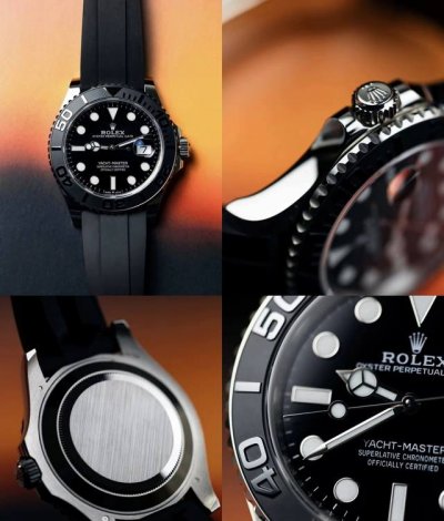 Rolex劳力士 游艇名仕型 自动机械机芯 防水 日显 18K白金 男表 瑞表 42Mm 黑色表盘 18K白金表壳 橡胶表带