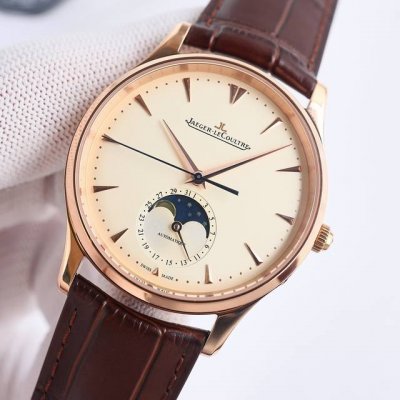 白 金 Wf 积家 Jl 月相大师系列 正装男表Q1368420.Pb1 表壳直径39Mm，厚度9.9Mm 数控精雕3D立体月相盘，完美还原原装！搭载Cal.9