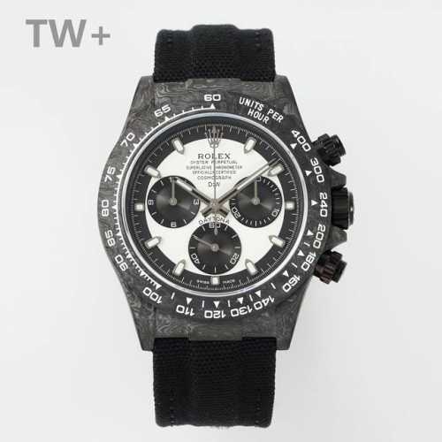 Tw+厂 Rolex宇宙计时迪通拿系列之碳纤维定制版，腕表不仅佩戴轻便，外表坚硬。且每一只腕表都拥有独一无二的碳纤花纹材质。 表壳 腕表尺寸40X12.4吻合原
