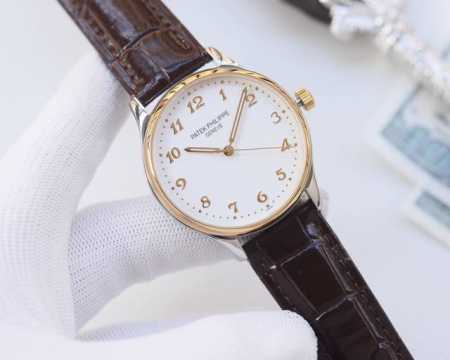 金白同价，皮 ，钢 品牌：百达翡丽-Patek Philippe 类型：男士腕表 壳套：顶级版316精钢L 表带：进口小牛皮表带 316L精钢表带 机芯：日本西 - 点击图像关闭