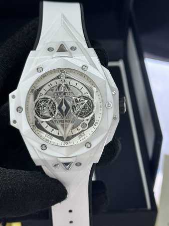 独家实拍图 Bbf 工厂 恒宝 刺青白陶瓷 复刻版本，全自动机械表 Hublot Ceramic Automatic Mechanical Watch - 点击图像关闭