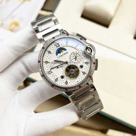 白 -金 钢带+30。卡地亚-Cartier 精品男士腕表，全新多功能设计，尊贵大气，绅士风范，卓越品质，热卖全城。采用全自动机械机芯，顶级316精钢表壳，进口 - 点击图像关闭