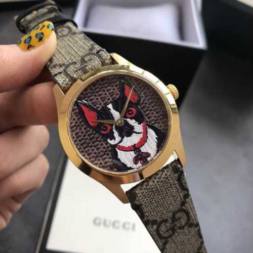 真皮表面 最新经典百搭款 No.56 Gucci古驰G-Timeless Ya1264062啡，38*10Mm石英中性表，以全息图效果打造三维立体感，浮雕表面饰