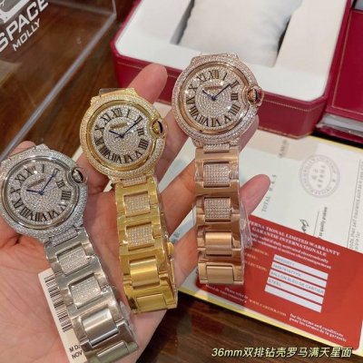 白钻 金钻 卡地亚蓝气球满天星罗马面到货！经典出品 奢华版间钻钢带 专柜同步双排钻四角小钻颗颗饱满 全手工镶嵌满天星钻石面 奢华唯美 瑞士石英机芯 百搭尺寸36