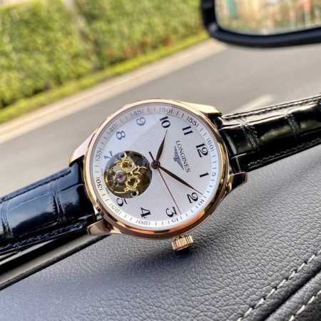 白壳 ，玫瑰金 。 2024秋季，名匠最新陀飞轮 浪琴-Longines 精品男士腕表多功能设计，尊贵大气，绅士风范，卓越品质，热卖全城。采用全自动机械机芯，顶 - 点击图像关闭