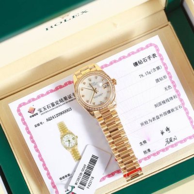 最新版本！劳力士31Mm女款尺寸日志型腕表！最新黑色贝母定制真钻款！在欧美最火的款外圈48颗真钻！内圈10颗Vs级别真钻时标！每一块表都中国Gtc权威机构出具的