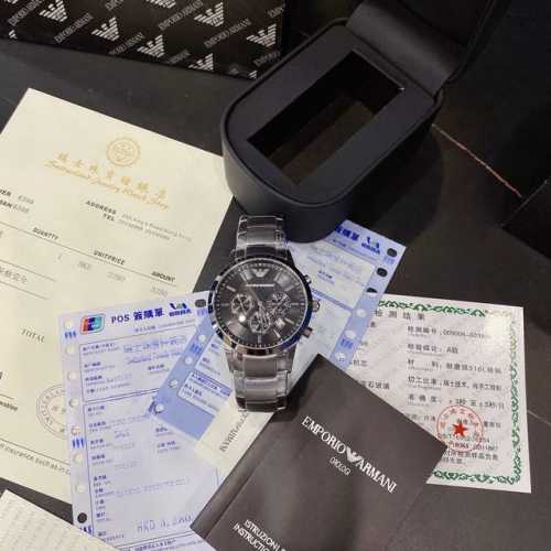 真正原单阿玛尼-Renato系列 细节可见品质时尚男表尊贵钢铁王子 深邃而优雅的黑色大表盘三眼多功能商务石英腕表 表盘直径43Mm 表盘厚度11Mm ，出口美国