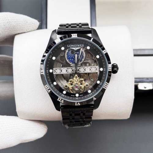 浪琴-Longines火爆新品 搭载全自动机械机芯 316精钢表壳 简约镂空设计 简约时尚 优雅尊贵 矿物质强化玻璃镜面 真牛皮表带 商务休闲 精致型男首选 直