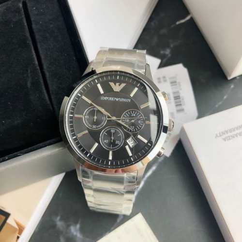 阿玛尼-Renato系列 Ar2434 时尚男表尊贵钢铁王子 深邃而优雅的黑色大表盘三眼多功能商务石英腕表 表盘直径43Mm 表盘厚度11Mm ，