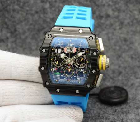 世界顶级机械腕表品牌richard Mille 理查德米勒 以革命性的技术，研制出最精密的陀飞轮腕表驰名于世。Rm11-03系列腕表，采用精钢表壳，内置全自动机 - 点击图像关闭