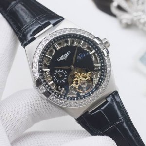 白钻 金钻 品牌：浪琴-Longines 类型：男士腕表 壳套：顶级版316精钢L 表带：进口小牛皮表带 机芯：全自动机械机芯 镜面：矿物质防刮镜面玻璃 尺寸：