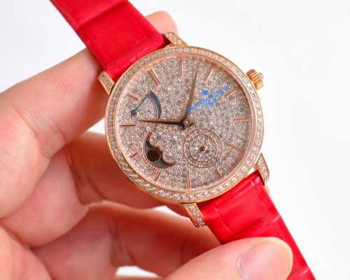 白钻 玫钻 满钻100 江诗丹顿传袭系列月相腕表搭配直径36毫米 圆形白金表壳，表圈、表耳和表冠镶嵌了总重约1.2克拉的81颗美钻 白色珍珠贝母表盘之上配备了高