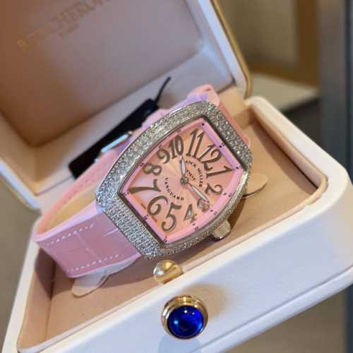 Franker Muller_法兰克穆勒 V32酒桶系列 奢华镶嵌钻石经典数字面搭配橡胶真皮带 镶钻扣子 进口机芯 真空电镀 亮度高，更耐带 百搭衣橱 多种风格