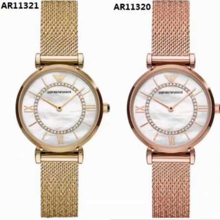 支持香港直 美国直邮 正品！全国联保emporio Armani／ 阿玛尼型号：Ar11321，Ar11 机芯种类：石英表手表种类：女表表盘形状：圆形表扣：双按 - 点击图像关闭