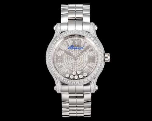 yf，白 -金 Yf-新品 满钻 快乐钻36Mm 2025最新款满天星 原装搭配美洲鳄鱼表带 搭配2892机芯 萧邦 Happy Diamonds 作为萧邦最畅
