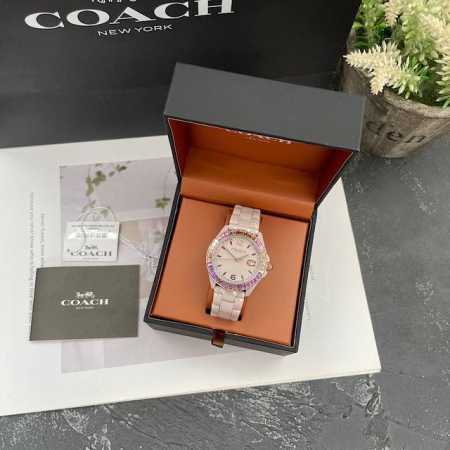 Coach蔻驰Greyson系列七彩渐变时标陶瓷女表手表.型号：14504020.尺寸：36Mm带按钮蝴蝶扣！ - 点击图像关闭