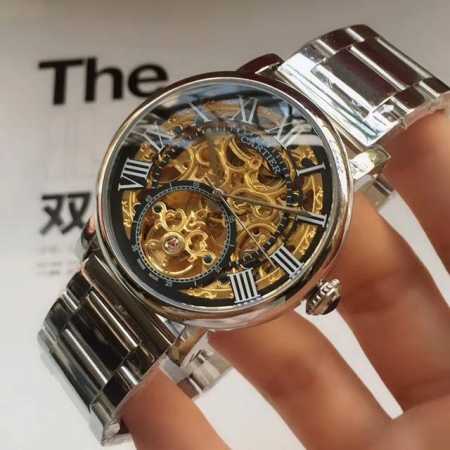 玫 钢加20￥ 品牌：卡地亚-Cartier精品男士腕表，简约三针搭配 镂空飞轮设计，316精钢表壳，全自动机械机芯，尺寸：42Mm厚12Mm，顶级进口牛皮表带 - 点击图像关闭