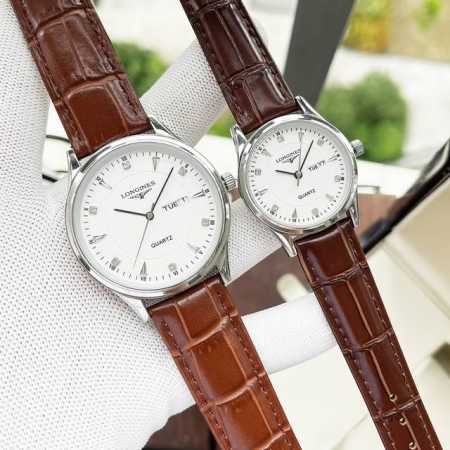 白壳 ，玫瑰金 ，钢带+20。 经典风格 优雅大方 浪琴-Longines 情侣对表 进口石英机芯 矿物强化玻璃 316L精钢表壳 真皮 精钢表带 简约休闲 经 - 点击图像关闭