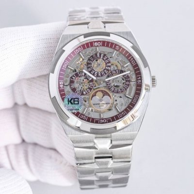 胶钢同价： V3版本江诗丹顿红色镂空 纵横四海系列新款 4300V 120G-B102万年历多功能腕表 独家时尚版本 搭载与正品一致Cal. Qp机芯，配置Ov