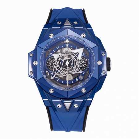 Hublot宇舶Big Bang Sang Bleu Ii 蓝陶瓷 刺青二代腕表 恒宝最热门款 史上最复杂陶瓷工艺重大突破 运用立体几何图形，呈现出精妙的浮雕效 - 点击图像关闭