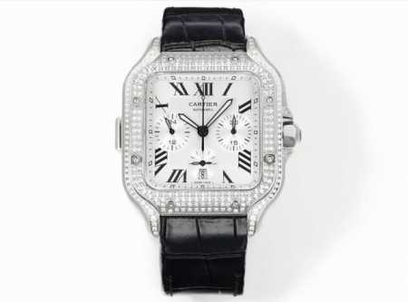 Thb 卡地亚 Cartier 山度士系列Af1 计时码表镶钻定制版闪耀来袭 ①机芯：采用丹东7550机芯,品质稳定可靠； ②表壳：拥有43.3毫米的腕表直径, - 点击图像关闭