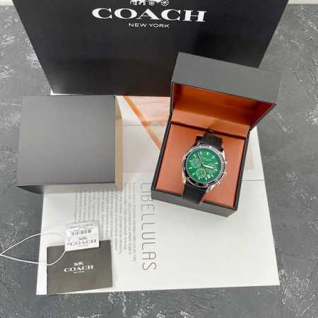 独家新款到！Coach蔻驰Preston系列时尚简约三圈计时设计皮带石英手表男表 时尚与运动搭配的设计风格 经典Logo标识 三眼计时多功能表盘41Mm 钢带石 - 点击图像关闭
