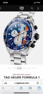 新款高颜值已上线。Tagheuer 泰格豪雅F1系列Gulf石英男士钢带腕表 ，原单货！六针计时带日历！瑞士原装石英机芯！别具一格！专柜售价一万多！～43Mm表