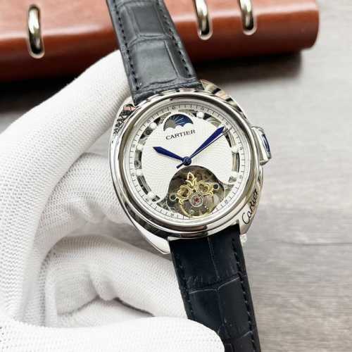 皮带 钢带 卡地亚-Cartier 精品男士腕表 全新大飞轮设计 尊贵大气 绅士风范 卓越品质 热卖全城 采用全自动机械机芯 顶级316精钢表壳 进口小牛皮表带