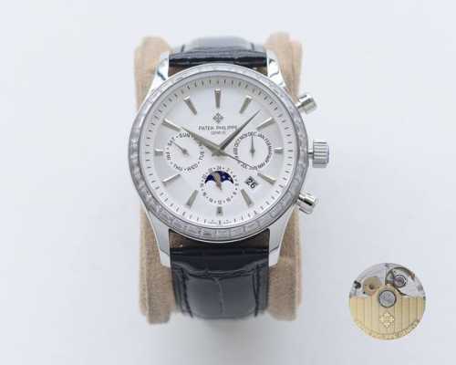 白 金玫 。百达翡丽-Patek Philippe复杂系列六针男表多功能腕表！搭载原装进口 0月相功能机芯机械表表盘上采用皮皮钻作为刻度更显示出这款腕表的华贵气