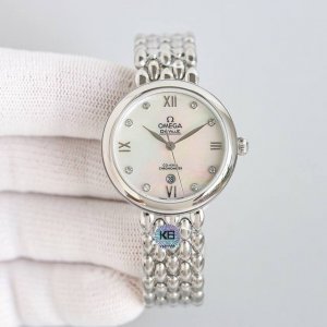 白钢 金 带钻加50 新款欧米茄 碟飞典雅最新款女表 搭配进口8521 8520机械 32.7Mm天然珍珠贝壳表面 蓝宝石玻璃 30米防水 无以伦比 绝对让你爱