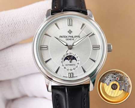 白 金 爆款又再升级 百达翡丽patek Philippe男士腕表．腕表月相系列,秉持了百达翡丽的一贯传统，更唯美的结合了6字位日历与被表友热捧的日月星相，无论 - 点击图像关闭