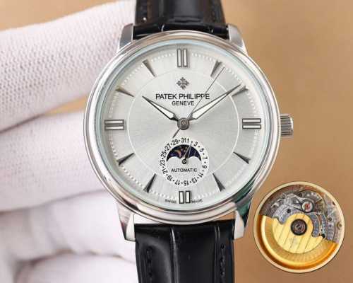 白 金 爆款又再升级 百达翡丽patek Philippe男士腕表．腕表月相系列,秉持了百达翡丽的一贯传统，更唯美的结合了6字位日历与被表友热捧的日月星相，无论