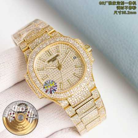 Gr-重金打造经典时计 百达翡丽7021女士鹦鹉螺 满钻限量款 少量到货，限量供应 全身采用八心八箭天然奥宝水钻 赠送价值370旅行便捷定制手表表盒 腕表:定制 - 点击图像关闭
