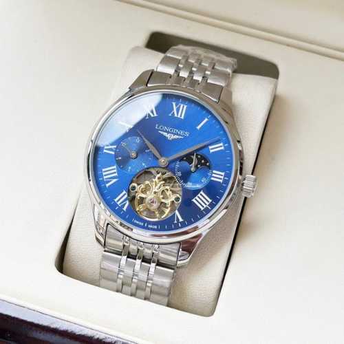 白 金 时尚风格 优雅气质 浪琴-Longines 男士腕表 全自动机械机芯 矿物强化玻璃 316L精钢表壳 精钢表带 简约设计 商务休闲 尺寸:直径42Mm
