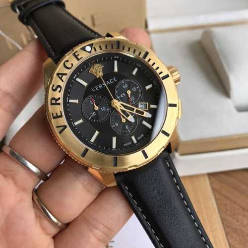 原盒:50 新款到！ Original Versace 范思哲verg系列男士石英表，多功能计时功能，休闲风之余尽显阳刚气质，百搭真皮表带，原装swiss石英机
