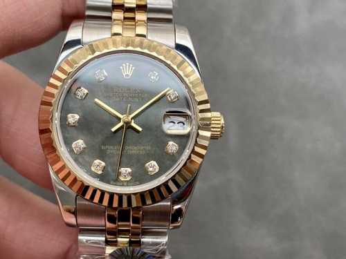 SK Factory 女款 劳力士Rolex 单历 日志型31mm 直径 31mm 机芯 搭载全自动机械机芯 圈口 劳力士RingCommand三角坑纹 光圈