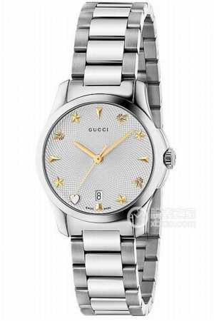 支持香港直邮、古驰gucci三珠带石英女表，心形面，蓝宝石玻璃，316精钢，表径27Mm - 点击图像关闭