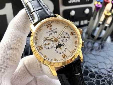 白壳 金玫 钻50 2023新品．推荐 江寺丹顿 最新款，传袭系列，火爆上市。超强夜光针，全新复杂日月星辰万年历多功能腕表搭载江寺丹顿cai.1141Qp自动上 - 点击图像关闭