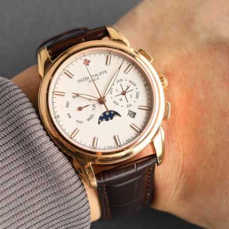 白 -金 大厂品质，高端系列！百达翡丽复杂功能计时系列上市 Patek Philippe 贵族的艺术品！升级版改进：壳身比旧版本更薄、玻璃升级耐磨抗摔、比旧版本 - 点击图像关闭