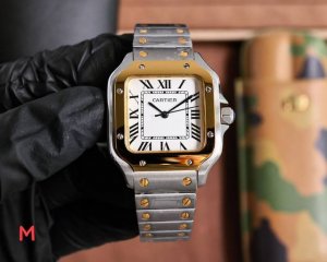 卡地亚cartier 新款山度士系列 33Mm*11Mmcal 石英机芯 瑞士工艺 高强度蓝光玻璃 精钢表带 原装扣 经典的壳形 永恒的山度士