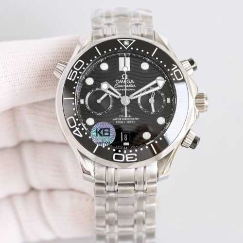 钢带+100 欧米茄 Omega Ot全新海马300米44Mm计时腕表 Tvs Factory1-1独家自主研发9900机芯功能与原装一致，双T黑摆轮机芯。3点