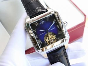 卡地亚-Cartier 方型男士腕表 顶级版316L精钢表壳，表带采用进口小牛皮表带，搭载全自动进口机械机芯，矿物质防刮镜面玻璃，尺寸：直径44Mm厚12Mm