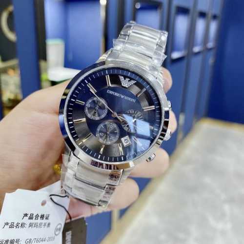 340真正原单阿玛尼-Renato系列 细节可见品质时尚男表尊贵钢铁王子 深邃而优雅的黑色大表盘三眼多功能商务石英腕表 表盘直径43Mm 表盘厚度11Mm ，出