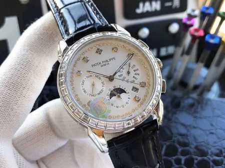 白壳 金玫壳 百达 翡丽patek Philippe 复杂系列六针男表爆款 多功能腕表！ 1搭载原装进口9100星期月份月相动能功能机芯机械表！ 2表盘上采用经 - 点击图像关闭