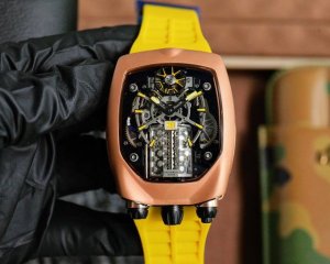 布加迪威龙联合Jacob&Co 捷克豹 推出 Tourbi Llon腕表 腕表尺寸54X44X20毫米与原装一致 整只表由578个零件组成，机械感爆炸 精彩细节